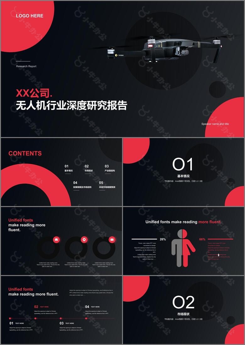 黑色商业无人机PPT行业调研报告分析