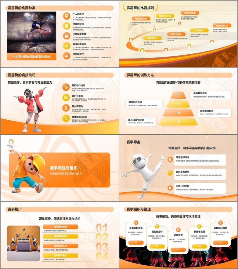 橙色3D风奥运会霹雳舞PPT模板no.2