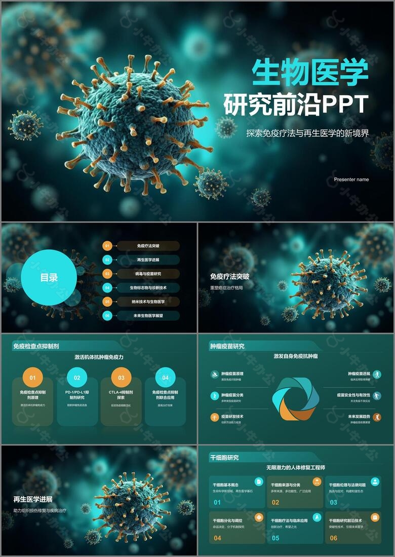 绿色商务风生物医学研究前沿PPT模板