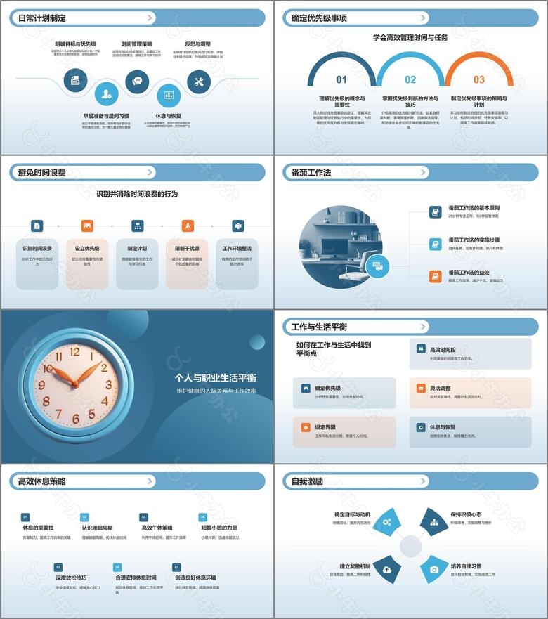 蓝色3D风时间管理PPT模板no.2