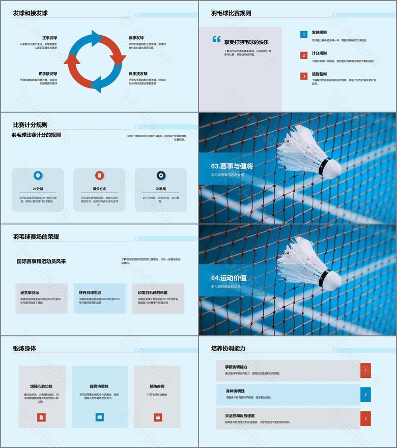 蓝色现代羽毛球运动普及培训课件PPT模板no.2