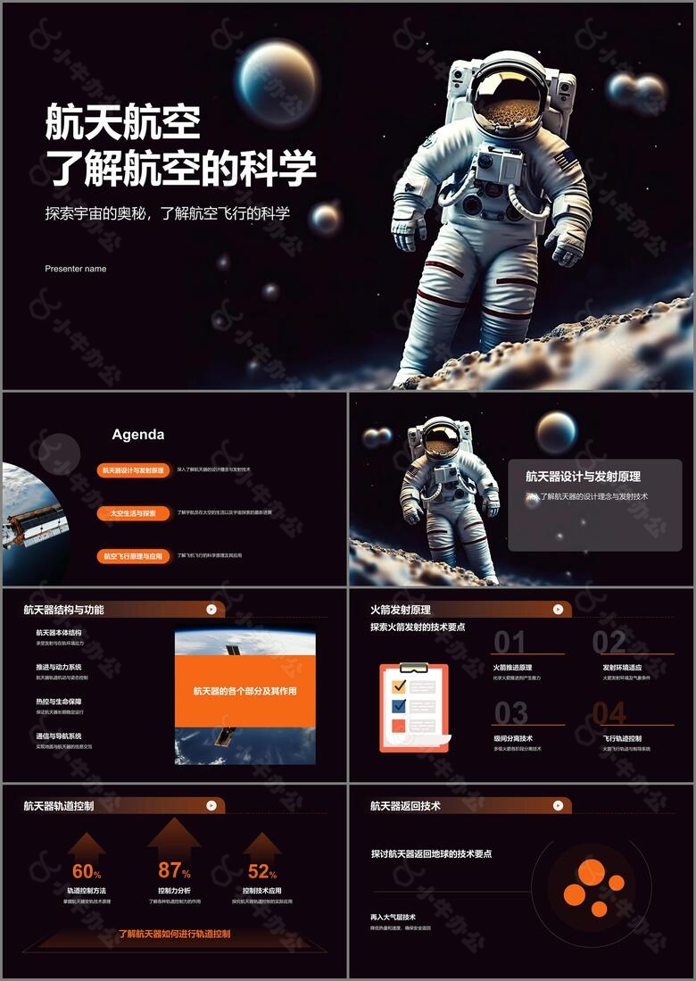 黑色科技风航天航空知识科普PPT模板