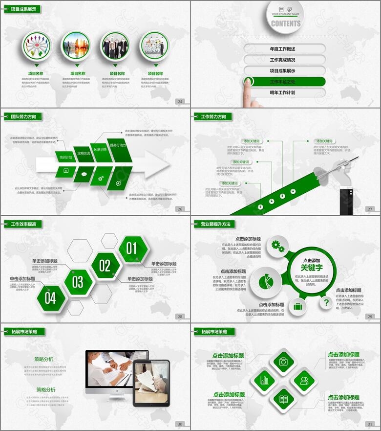 2024年绿色微粒体商务工作总结计划汇报通用PPT模板no.4