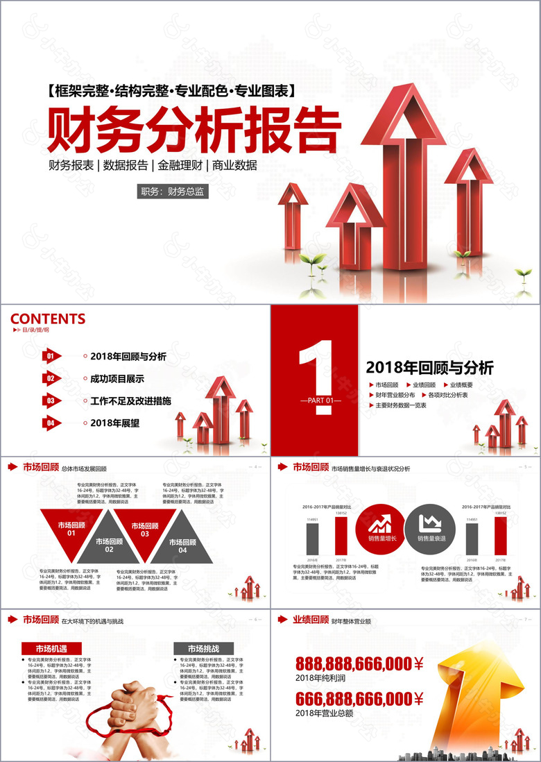 红色简约财务分析年终总结汇报PPT模板