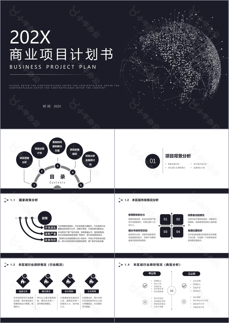 黑色简约科技感商业项目计划书PPT模板