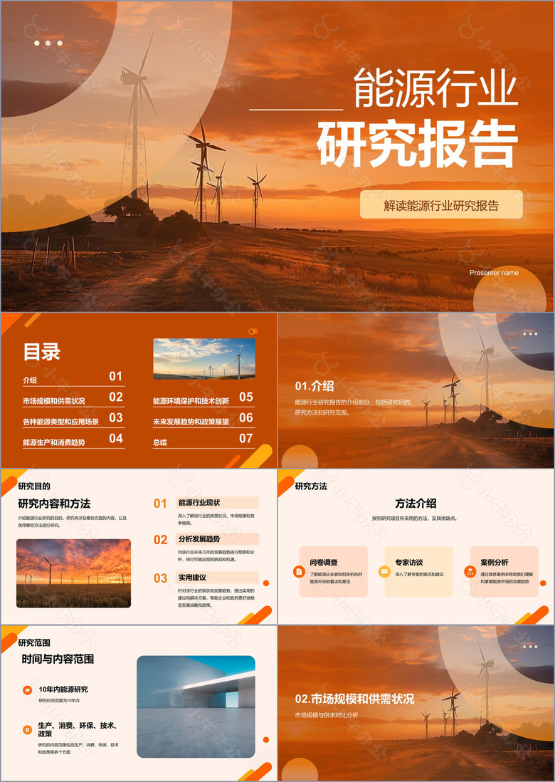橙色商务现代能源行业研究报告PPT模板