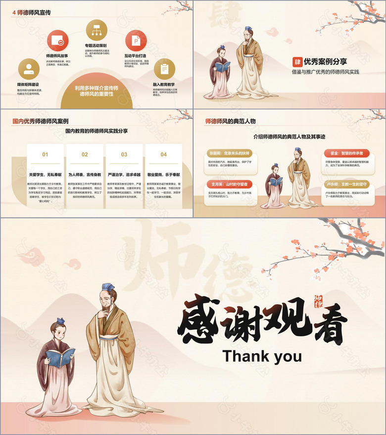 橙色复古风扬师德正师风PPT模板no.3