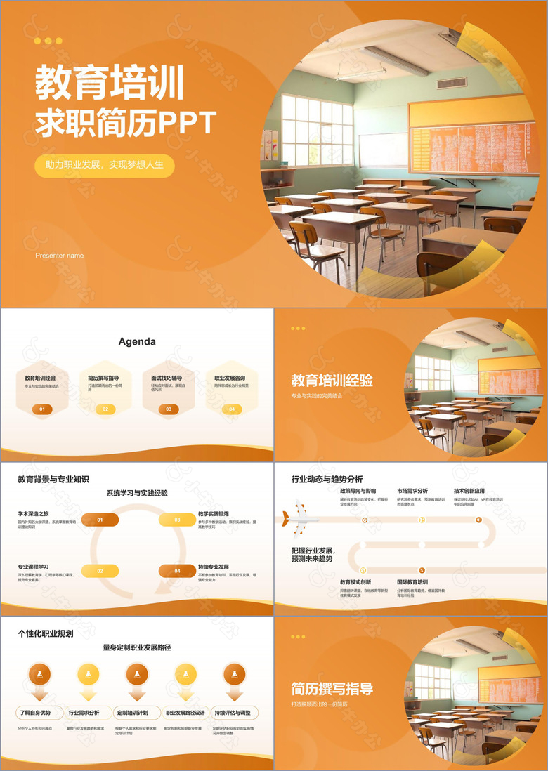 橙色简约风教育培训专家PPT模板