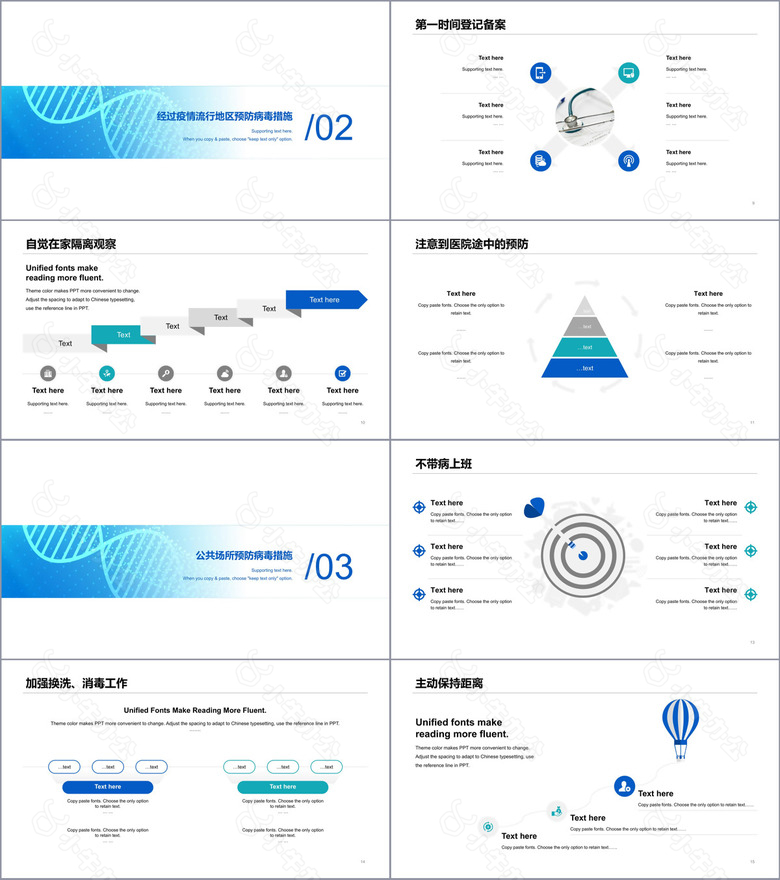 蓝色科技智能医学医疗抗击疫情专题PPT原创模板no.2