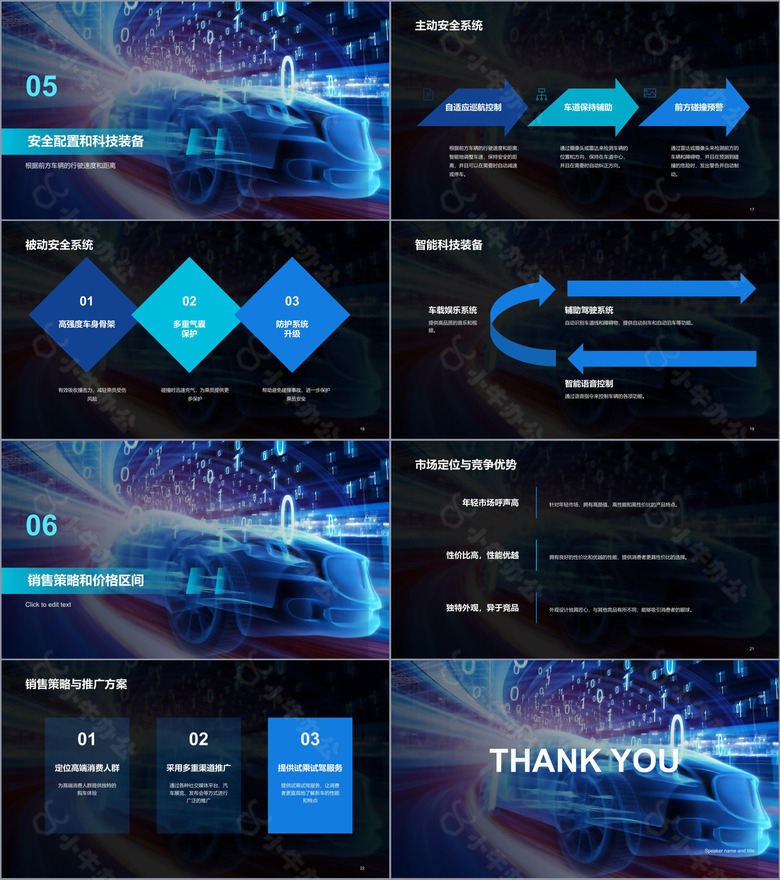 蓝色科技智能汽车新品发布会PPT模板no.3