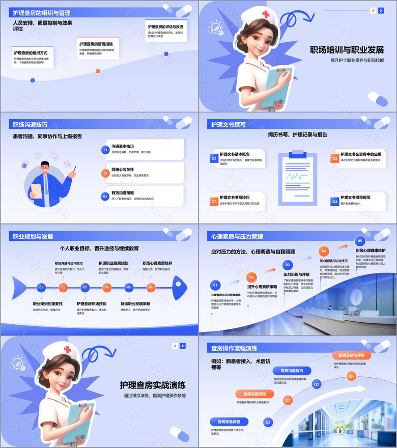 紫色3D风护理查房PPT模板no.2