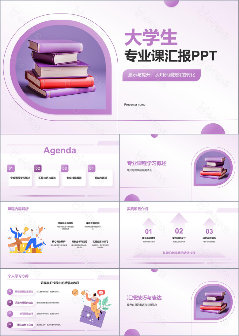 紫色商务风大学生专业课汇报PPT模板