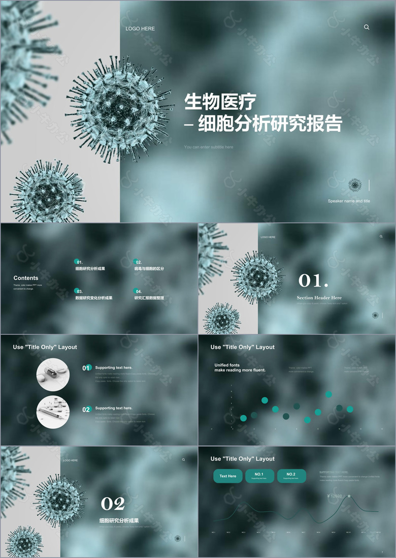 蓝绿色生物医疗研究汇报PPT模板