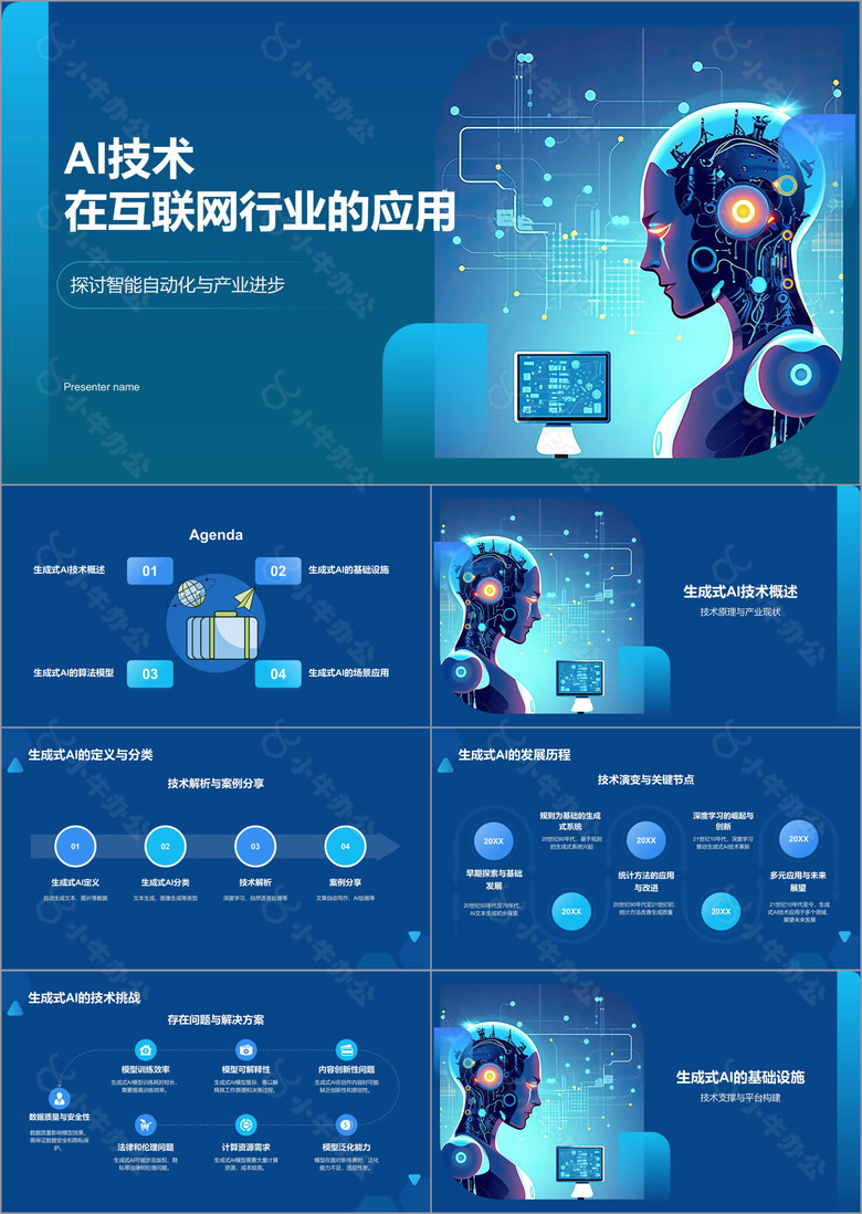 蓝色科技风AI人工智能PPT模板