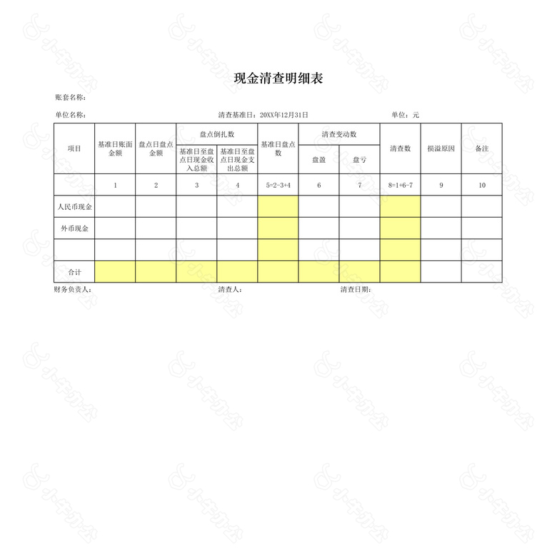 多页现金盘点全套表no.2