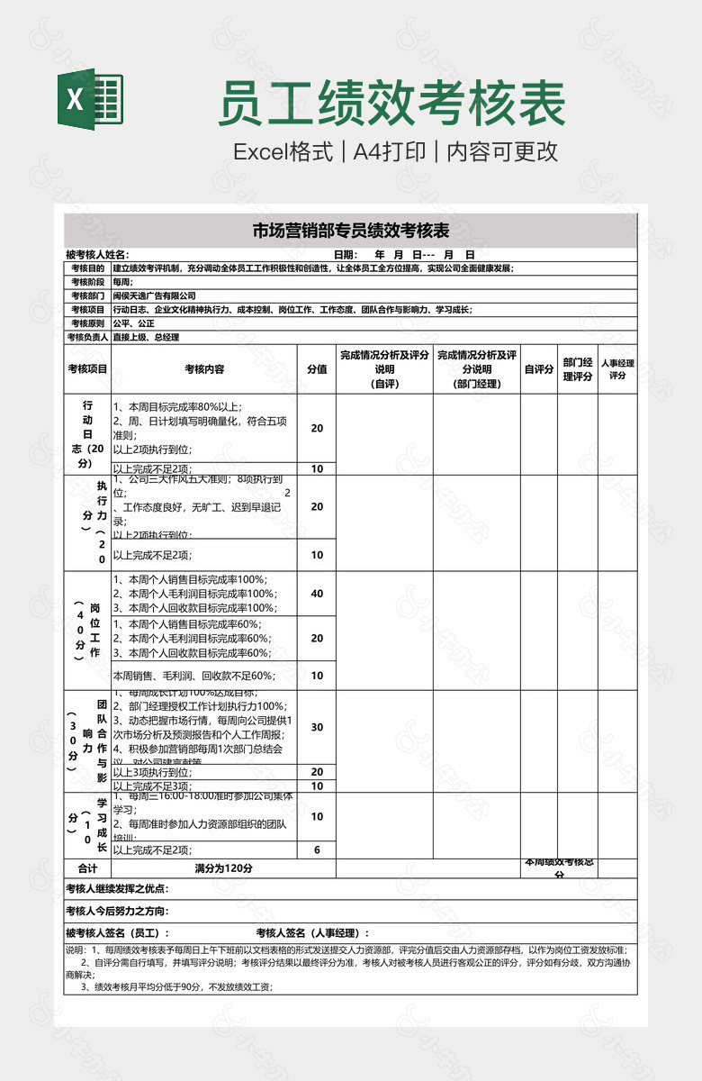 员工绩效考核表