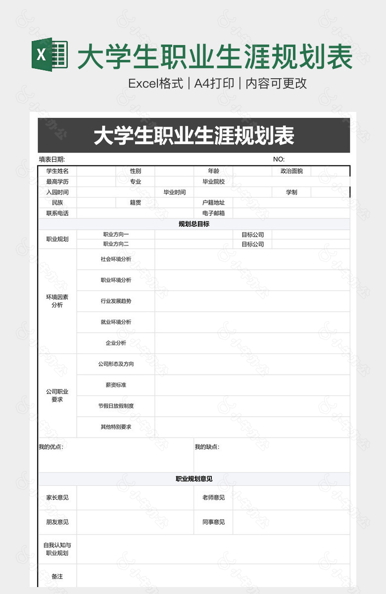 大学生职业生涯规划表