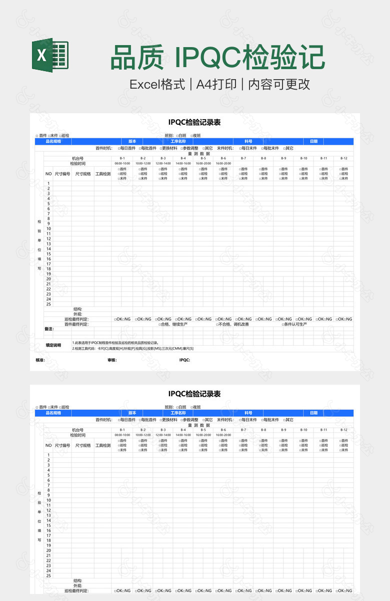 品质 IPQC检验记录表