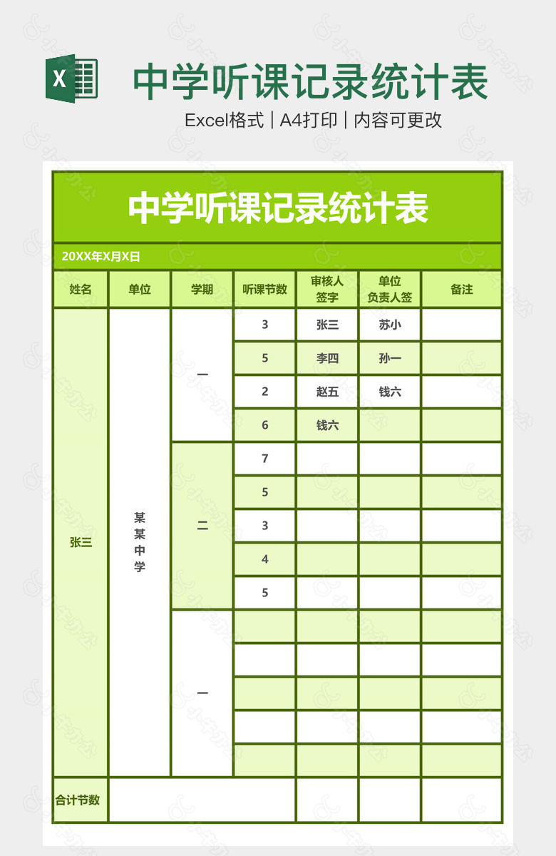 中学听课记录统计表