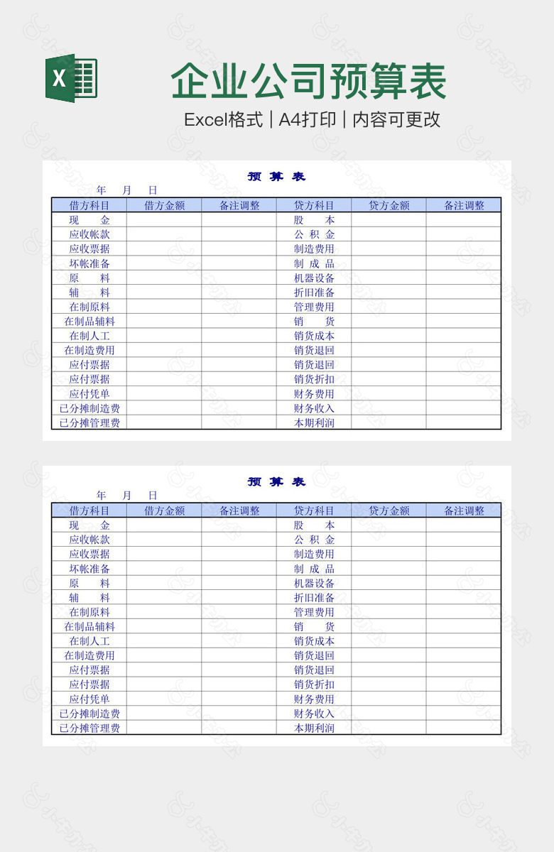 企业公司预算表