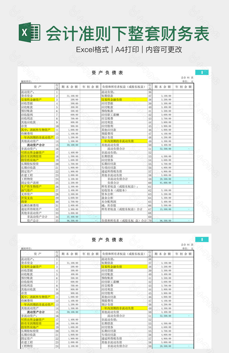 会计准则下整套财务表