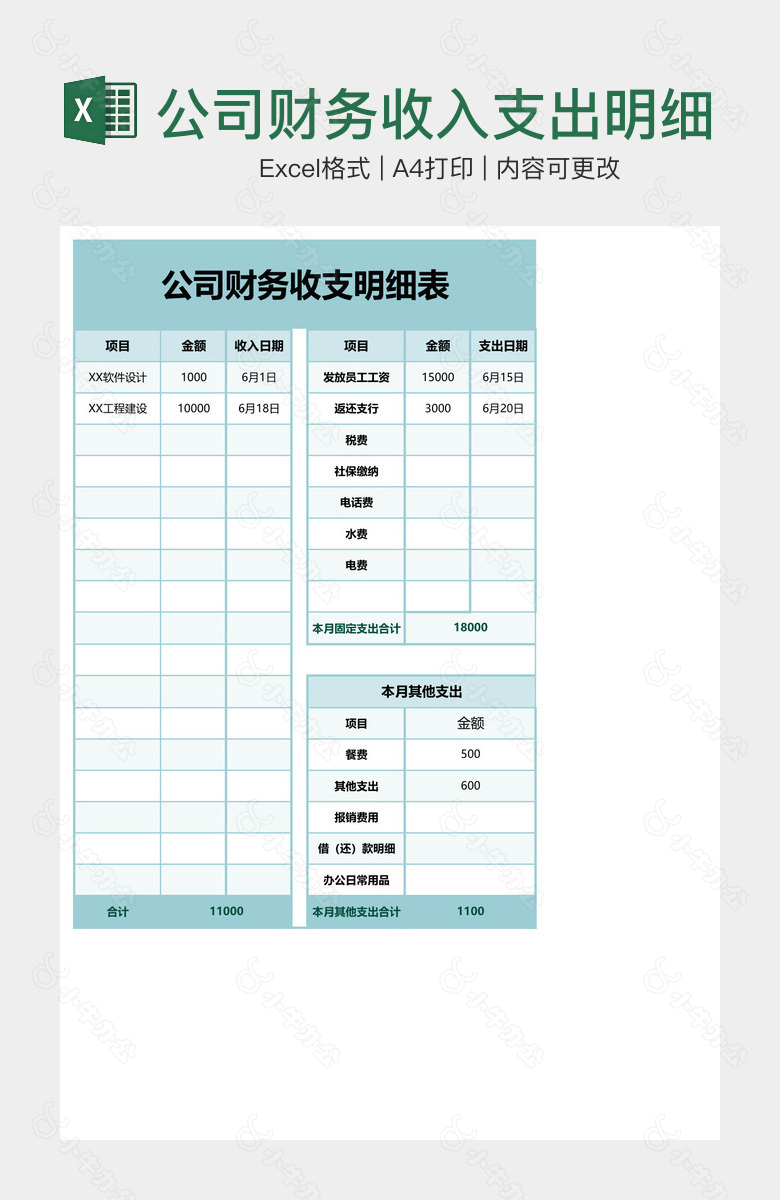 公司财务收入支出明细表
