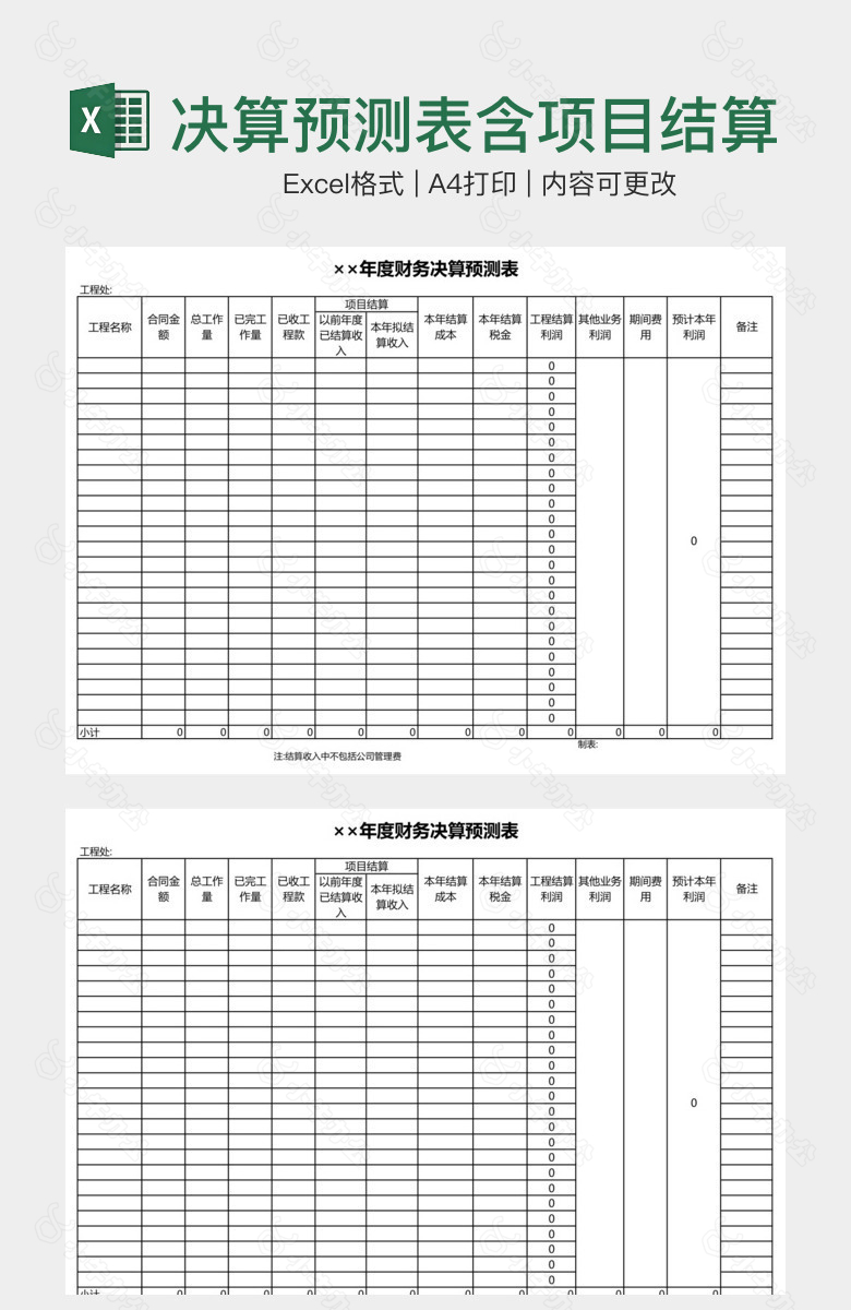 决算预测表含项目结算