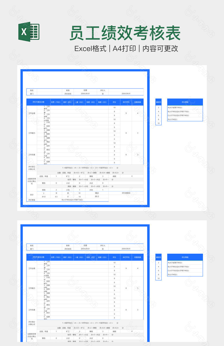 员工绩效考核表