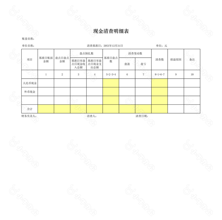 多页现金盘点全套表no.2