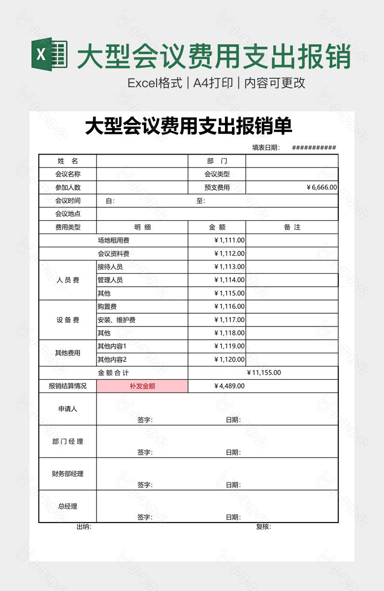 大型会议费用支出报销单