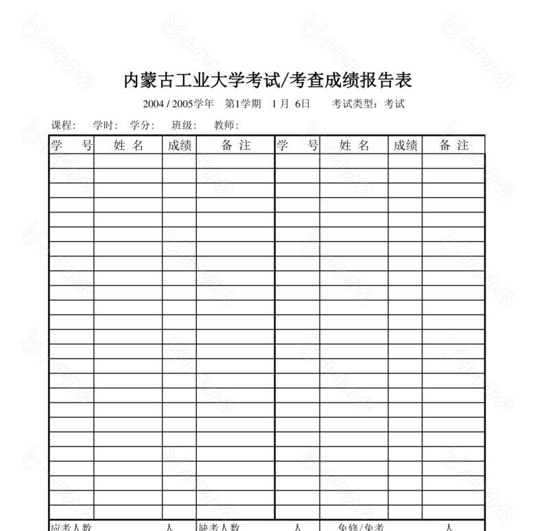 大学考试成绩报告表no.2