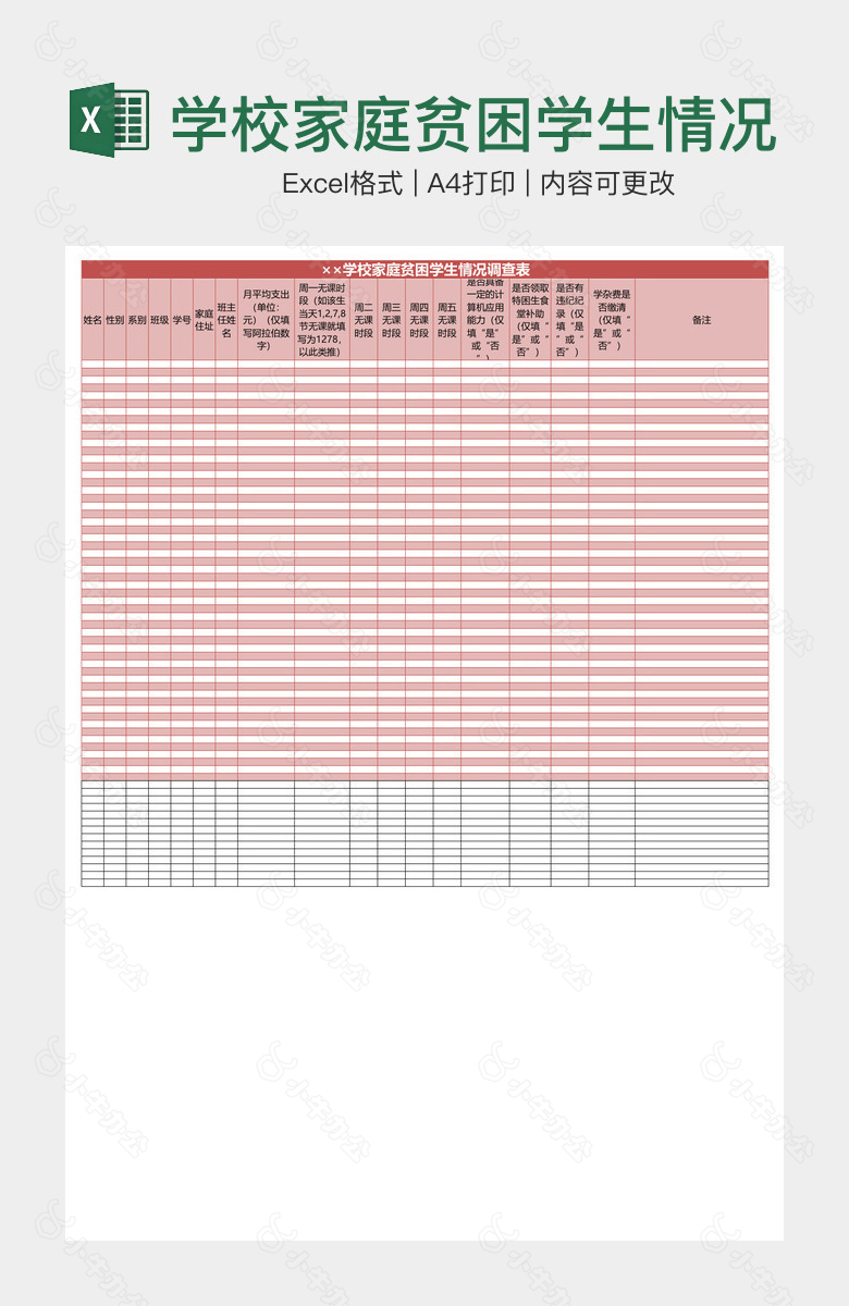 学校家庭贫困学生情况表