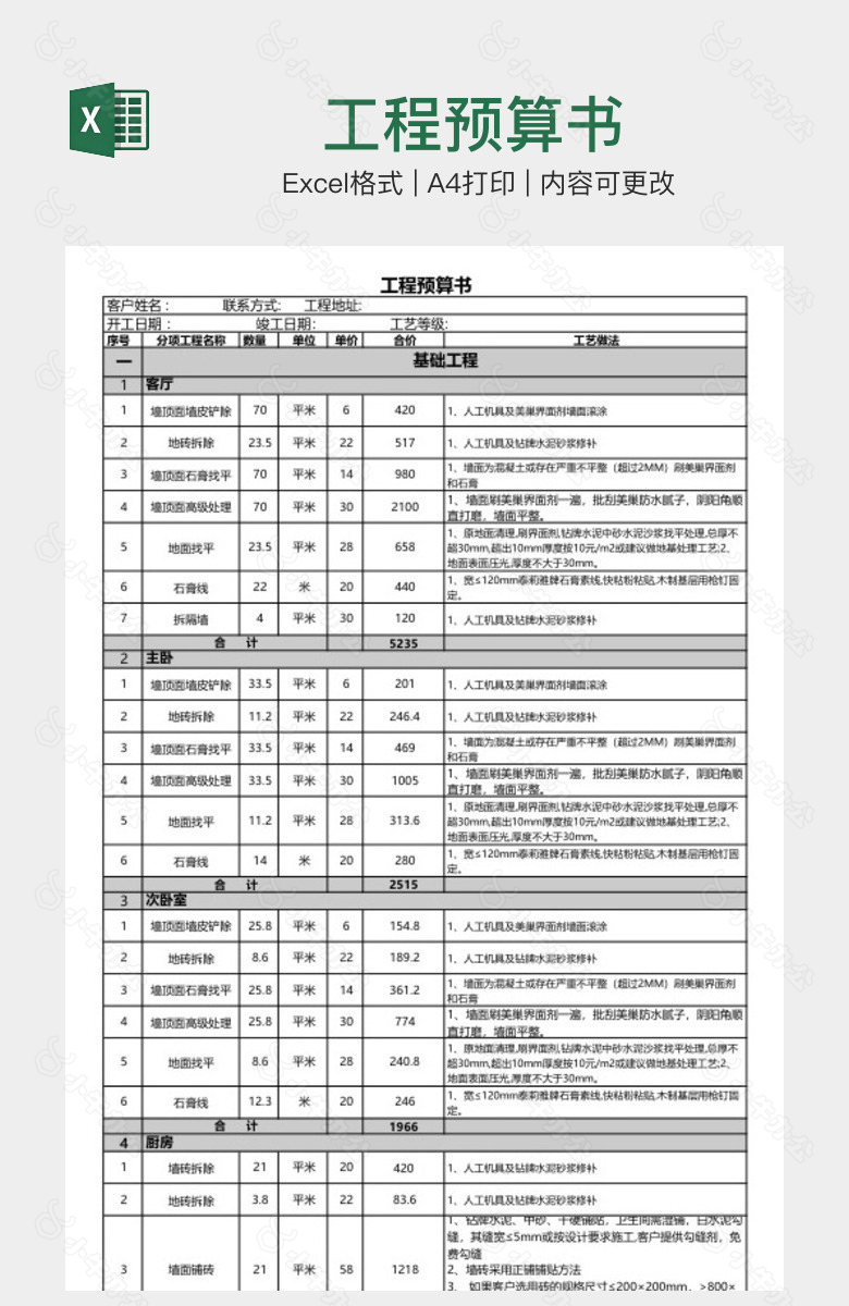 工程预算书