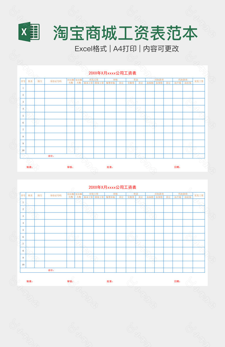 淘宝商城工资表范本