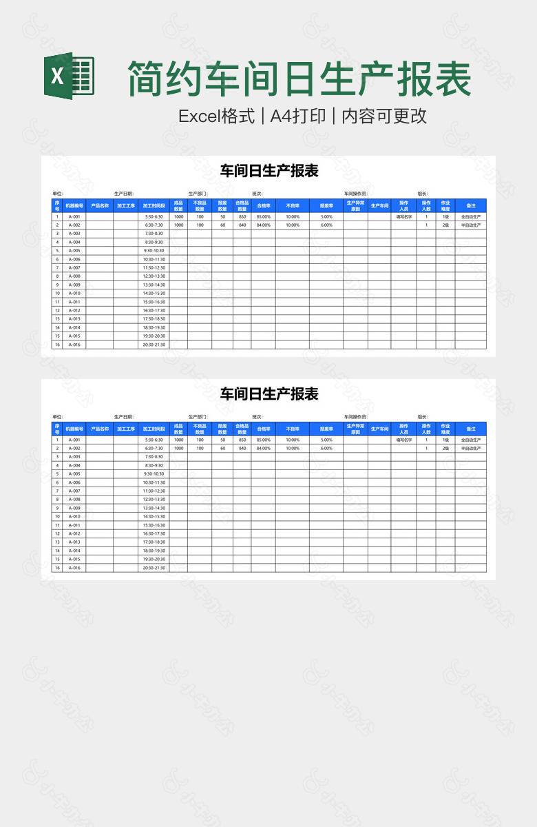 简约车间日生产报表