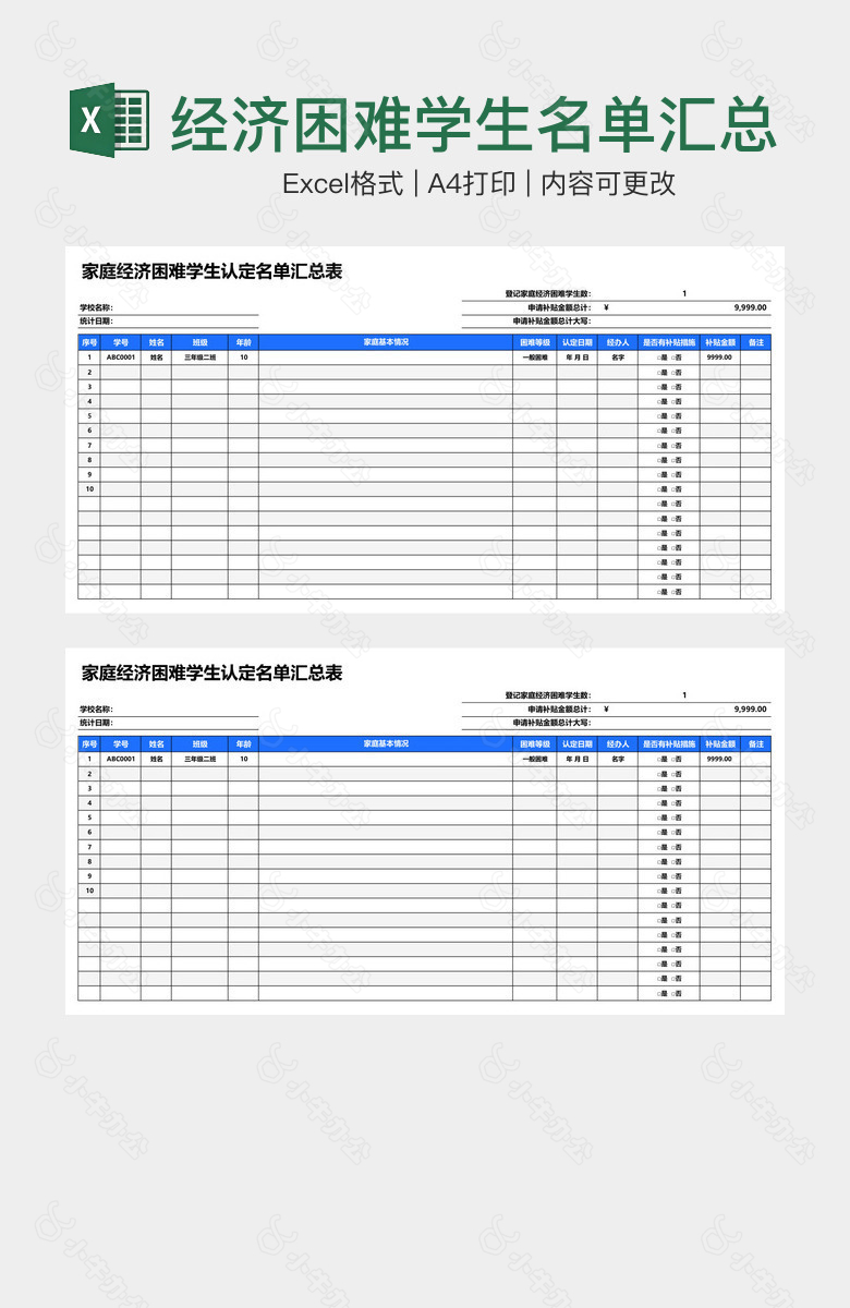 经济困难学生名单汇总表