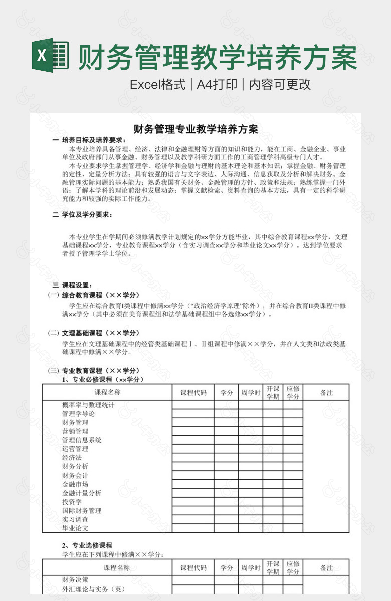 财务管理教学培养方案