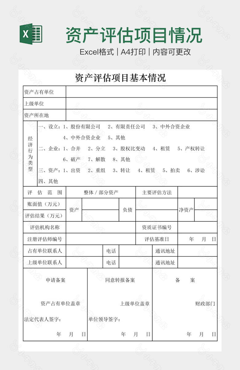 资产评估项目情况