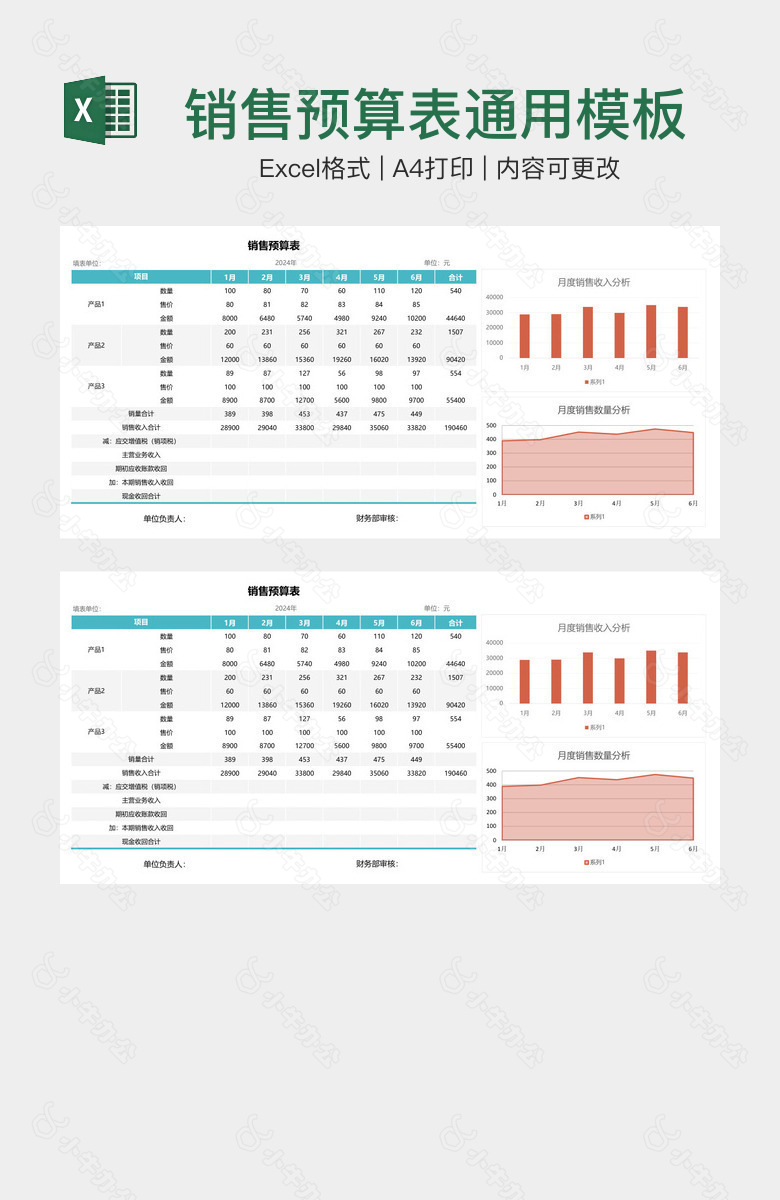 销售预算表通用模板