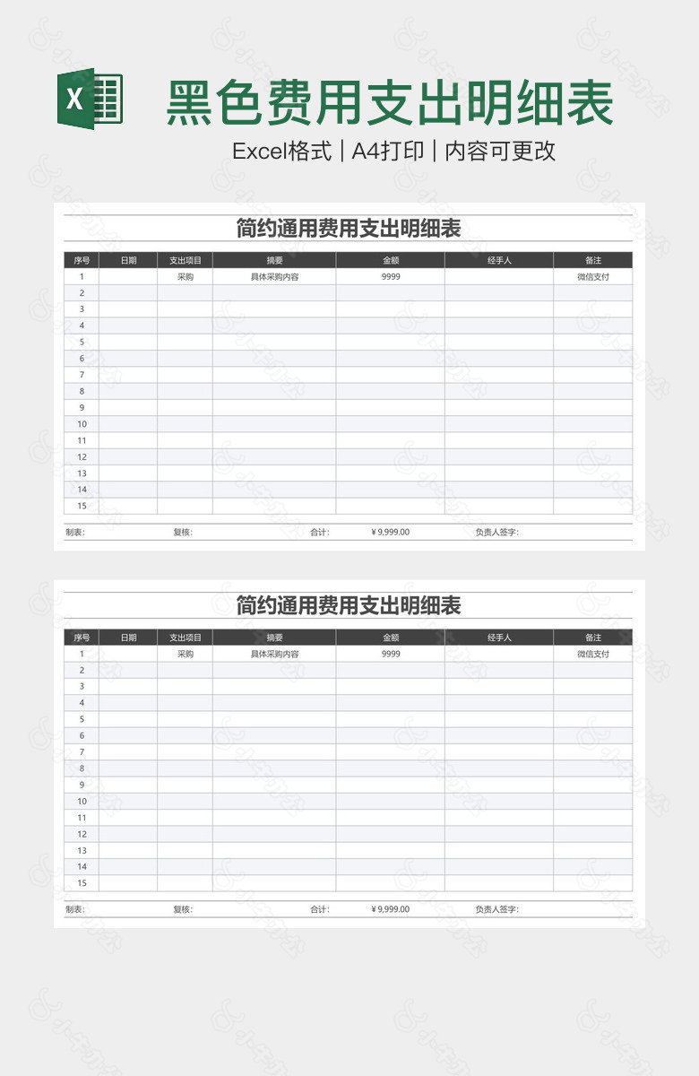 黑色费用支出明细表