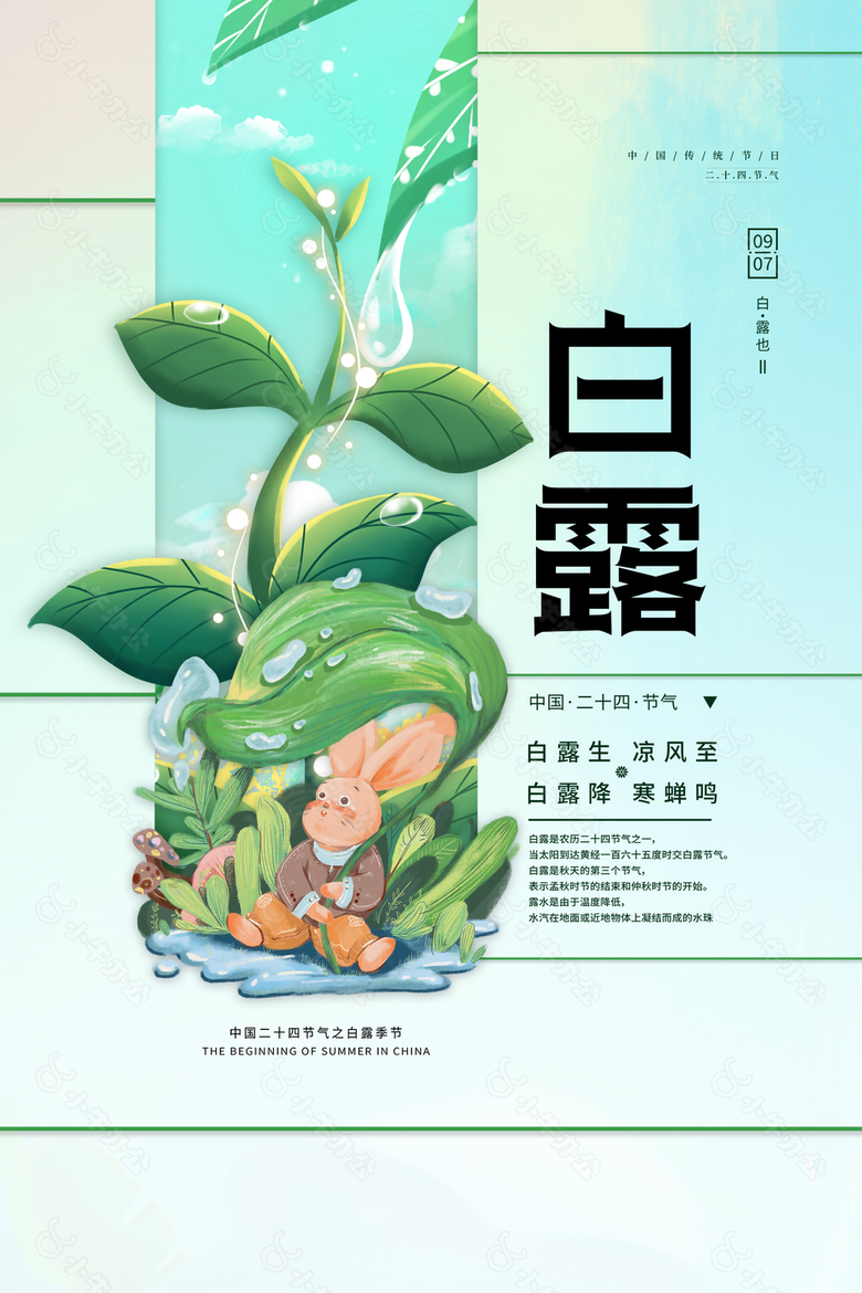 创意清新24节气之白露海报