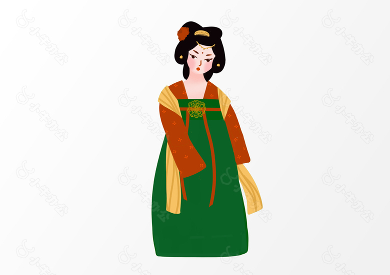 古典手绘传统唐朝侍女人物插画素材