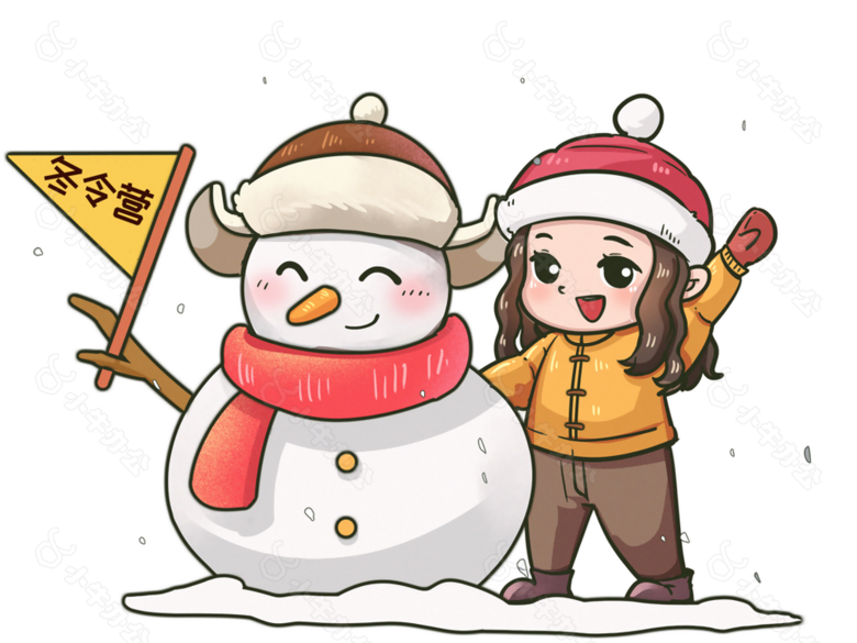 创意可爱笑脸雪人夏令营插画素材下载