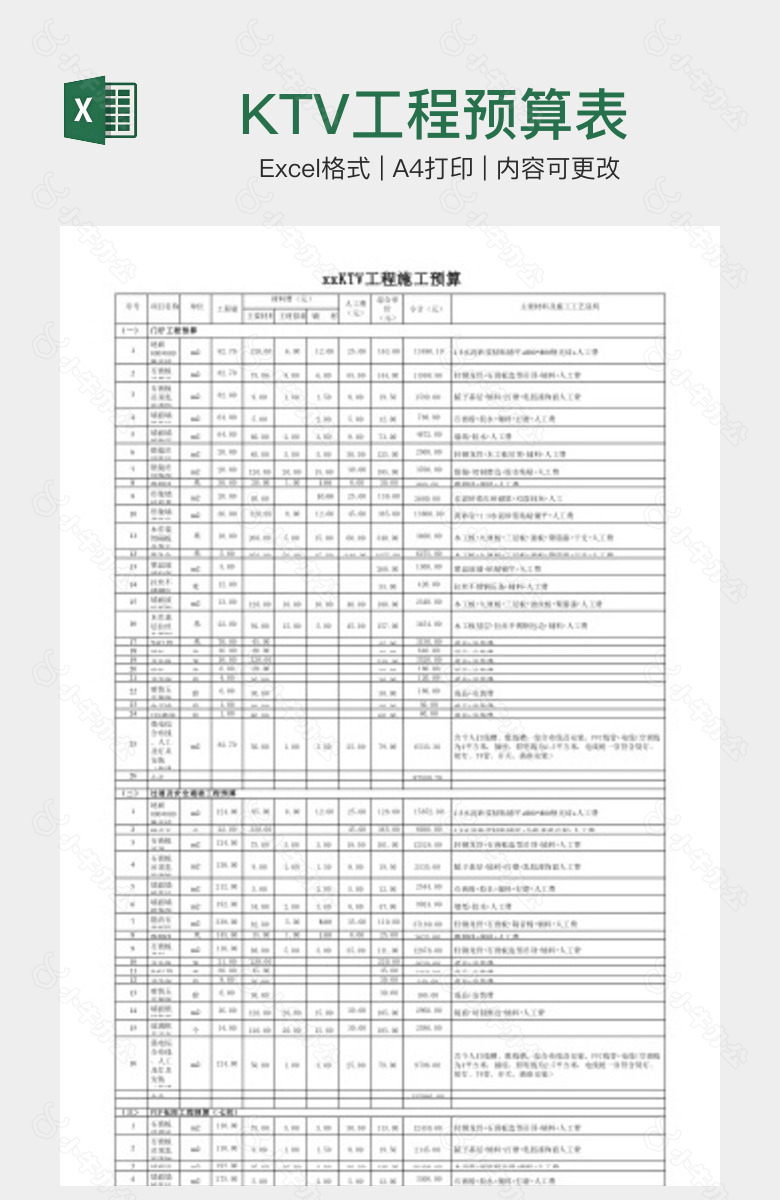 KTV工程预算表