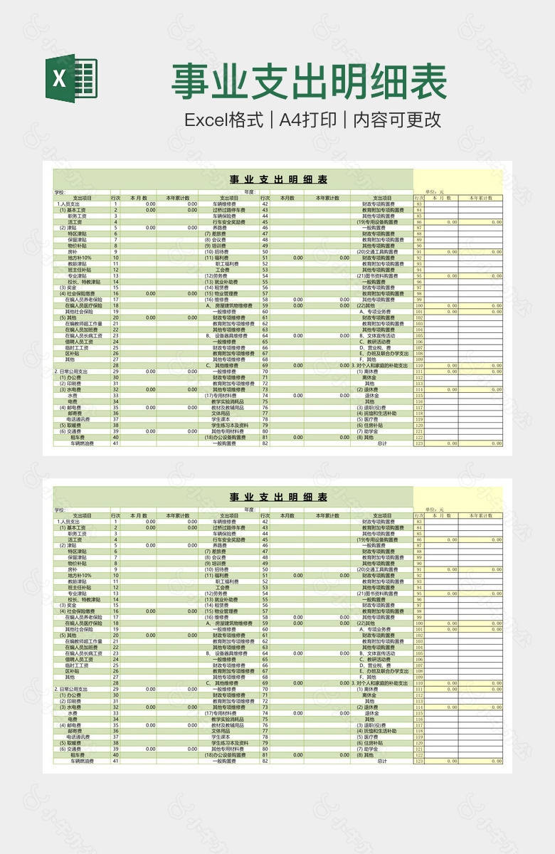 事业支出明细表