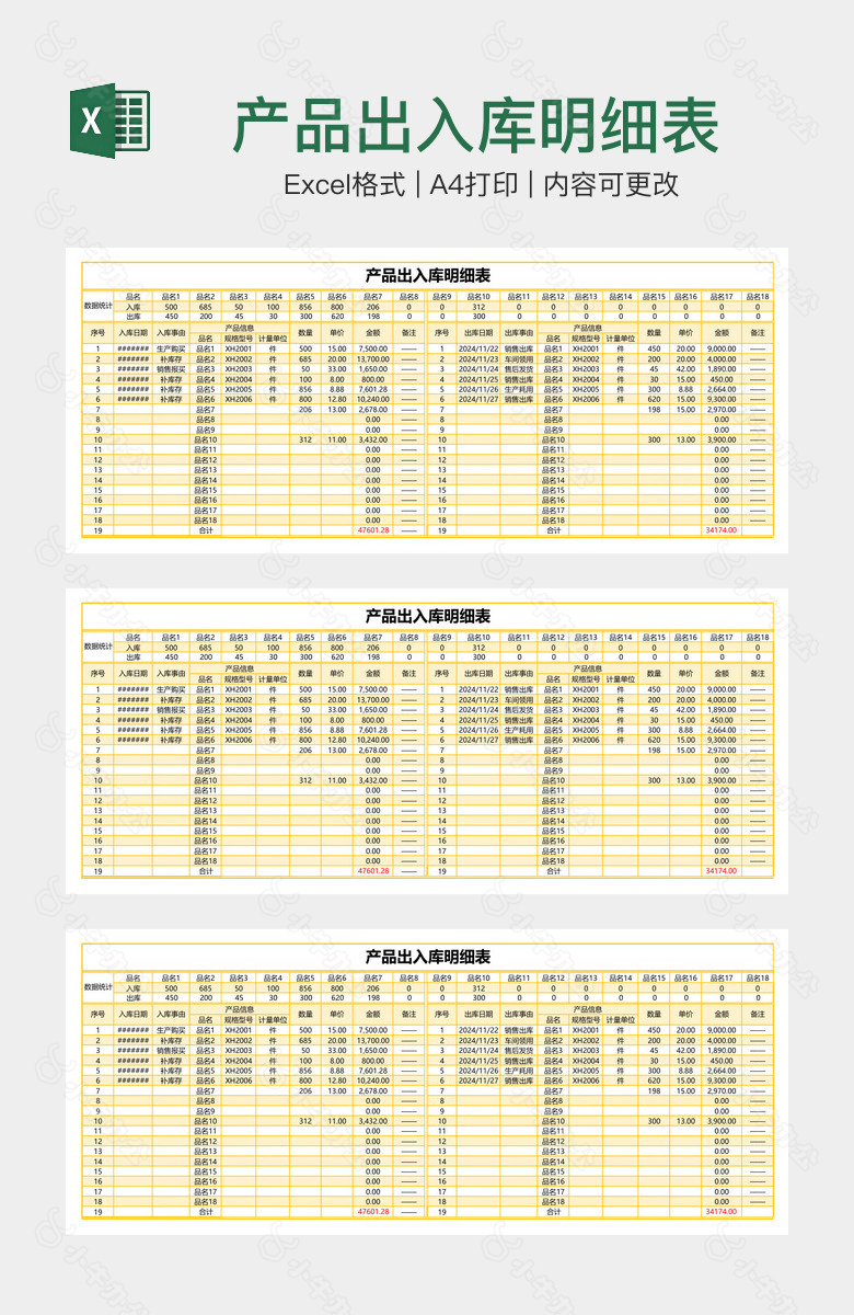 产品出入库明细表