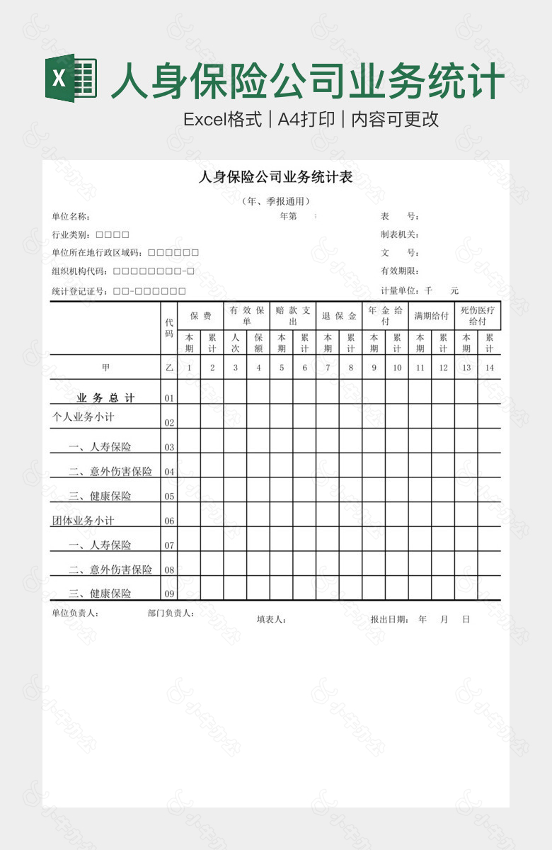 人身保险公司业务统计表