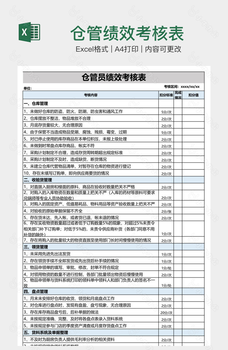 仓管绩效考核表