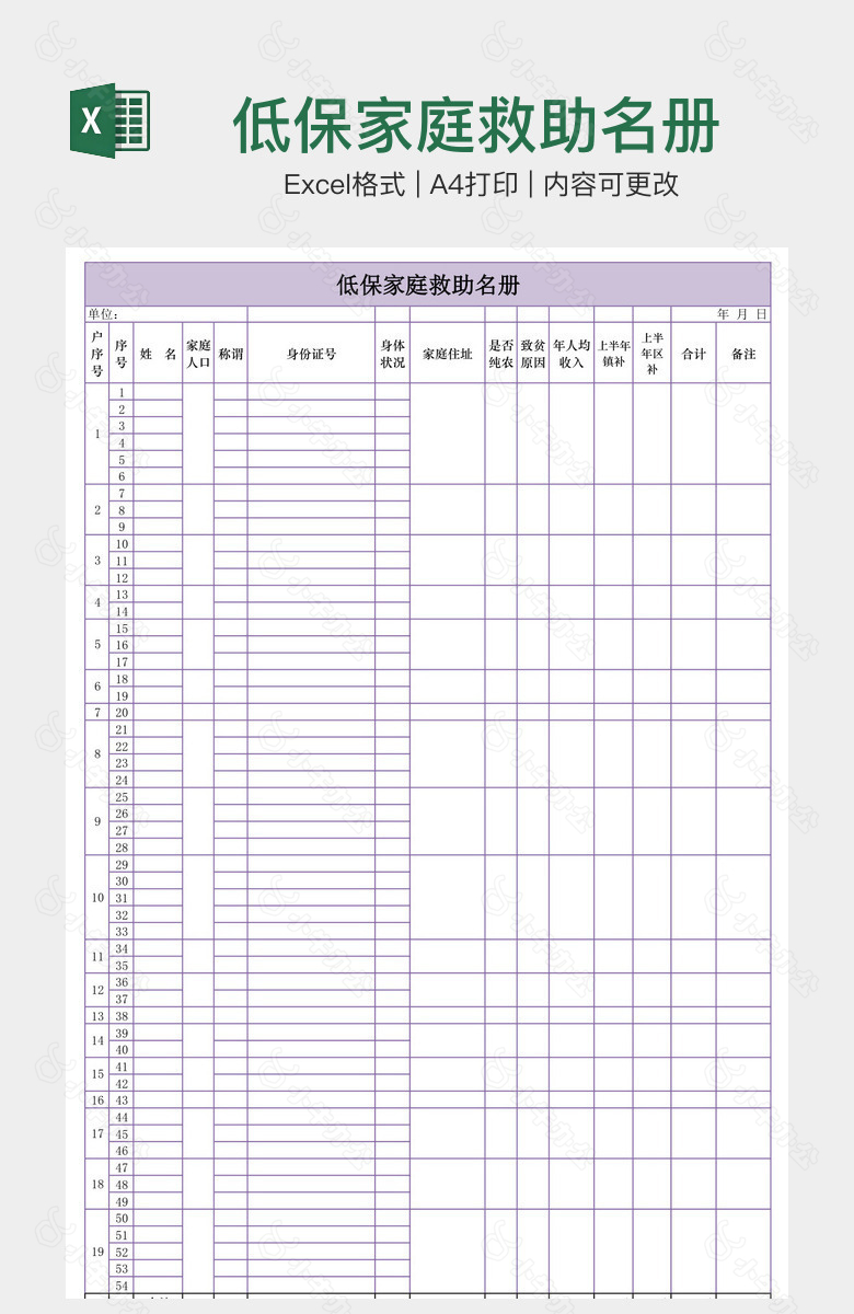 低保家庭救助名册