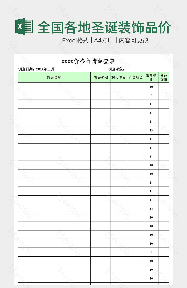 全国各地圣诞装饰品价格明细表